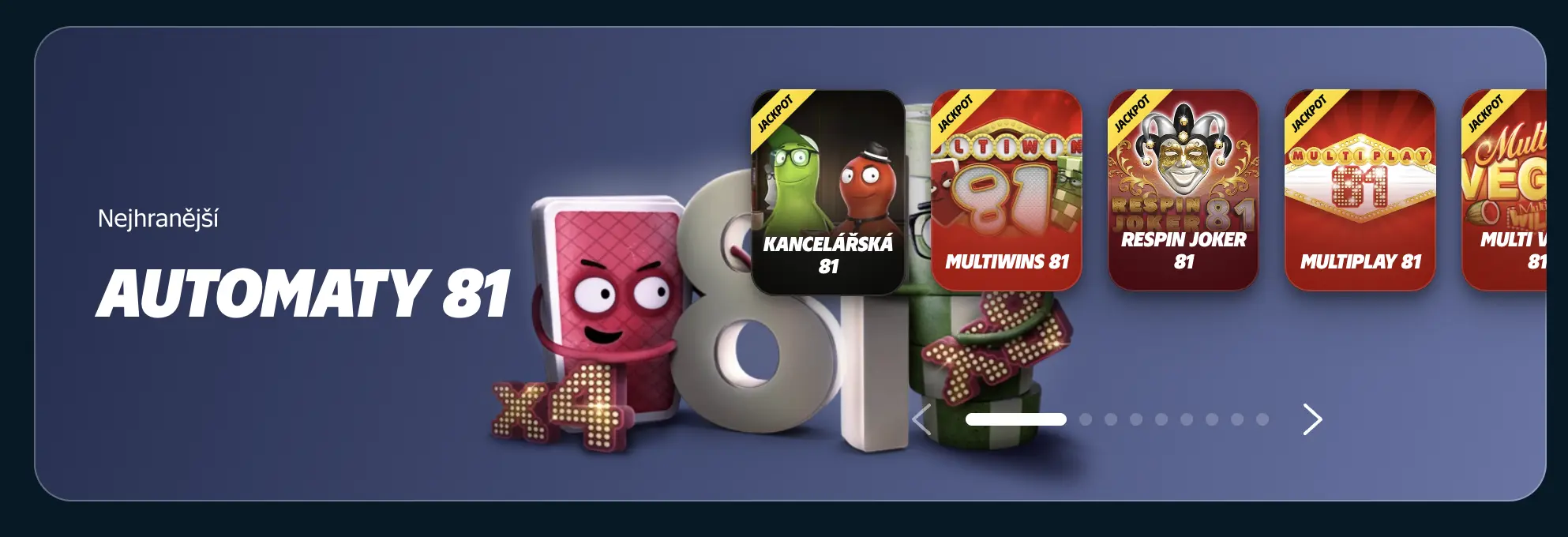 Přehled nejpopulárnějších her řady Automaty 81 s jackpoty a bonusovými funkcemi Nejhranější online výherní automaty 81: Kancelářská 81, Multiwins 81, Respin Joker 81, Multiplay 81 a další